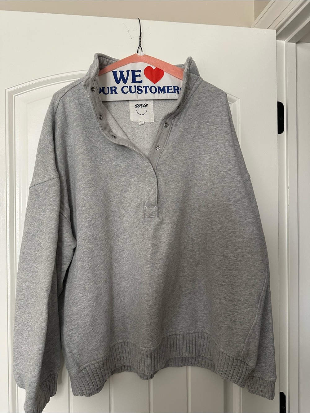 aerie Light Gray Snap-Front Funnel Neck Sweatshirt